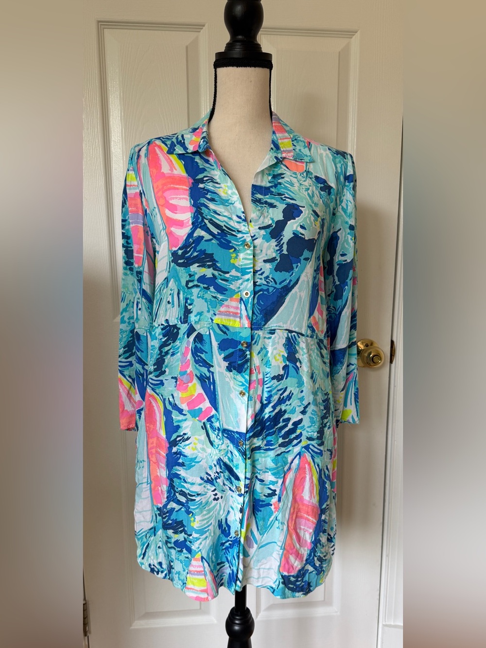 HTF 🌴 Lilly Pulitzer Emerald Beach Cover-Up Tunic "Hey Bay Bay" XS *EUC*